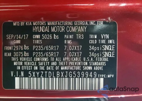 2018 Hyundai Santa Fe Sport from USA, damaged, VIN 5XYZTDLBXJG539949